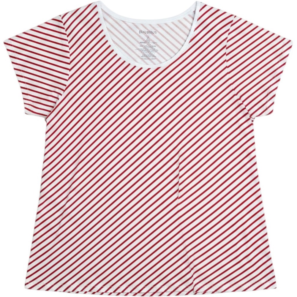 Roaman's Red White Striped Cotton Scoop Neck Short Sleeve Top Plus Size 4X 34/36
